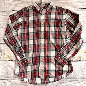 Gap Ivory, Red, Green, Black Plaid Button Down Shirt Men’s Sz S